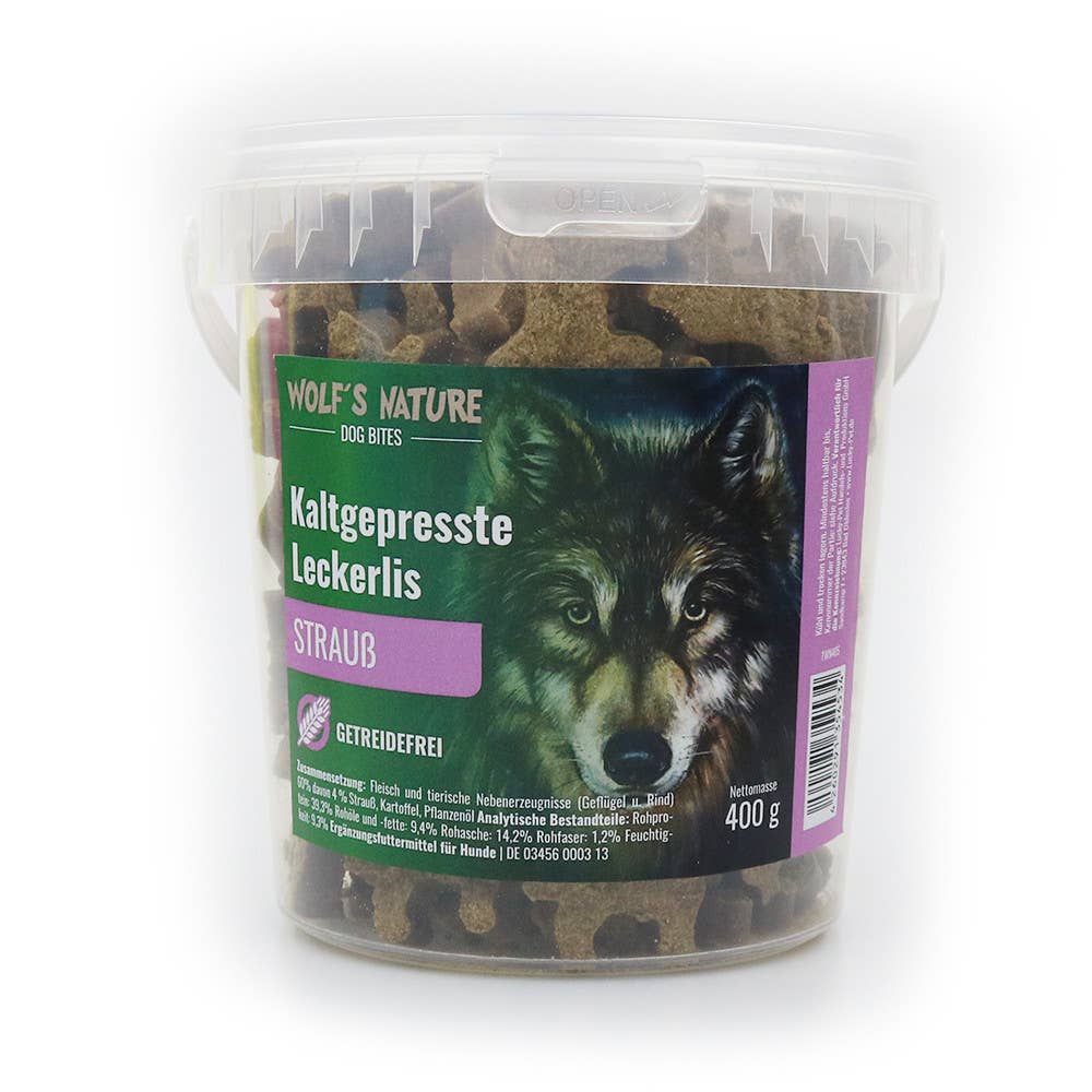 Wolf´s Nature ® Dog bites mit Strauß 400 g