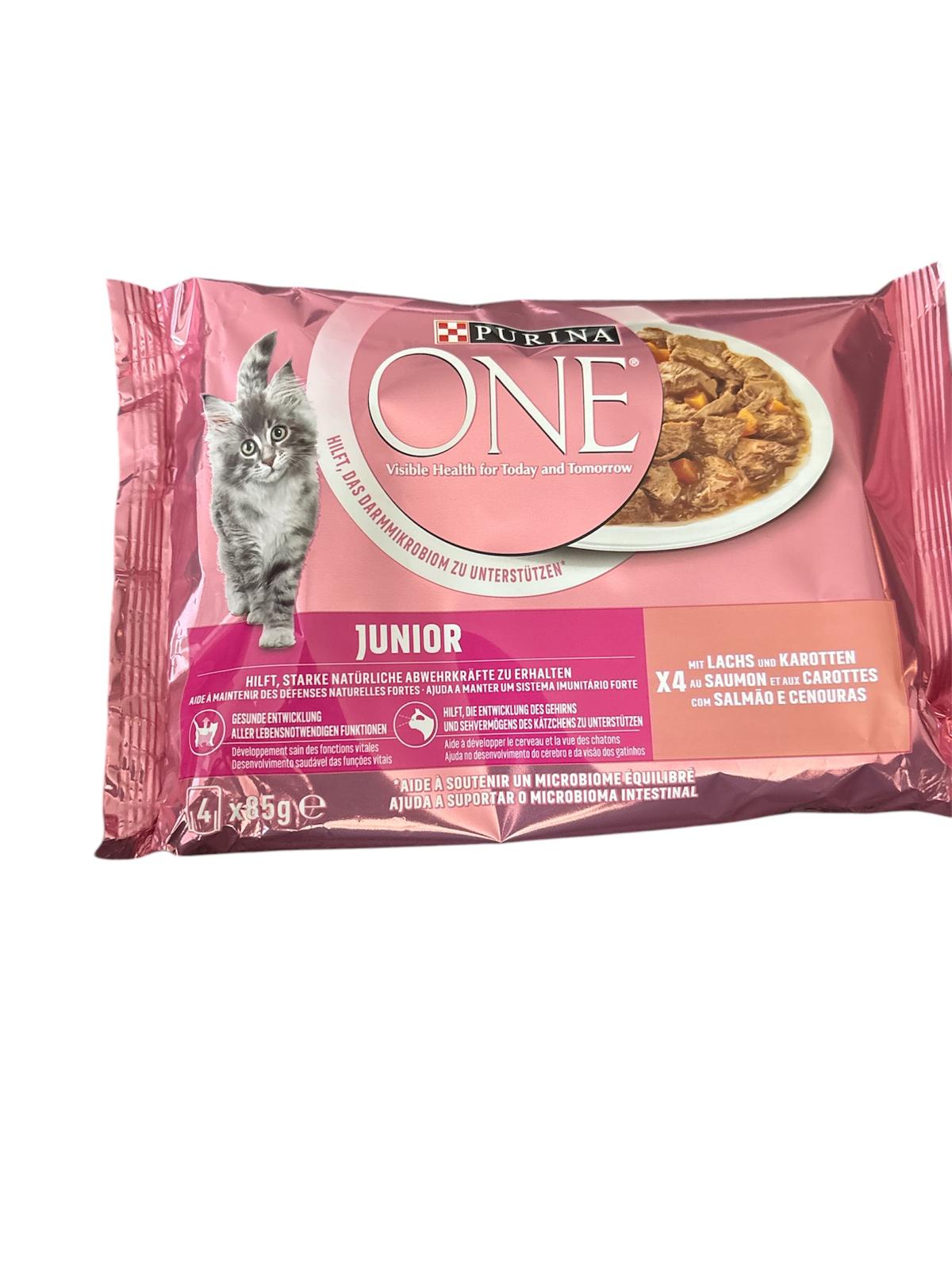 PURINA ONE Junior mit Lachs und Karotten 4*85 g